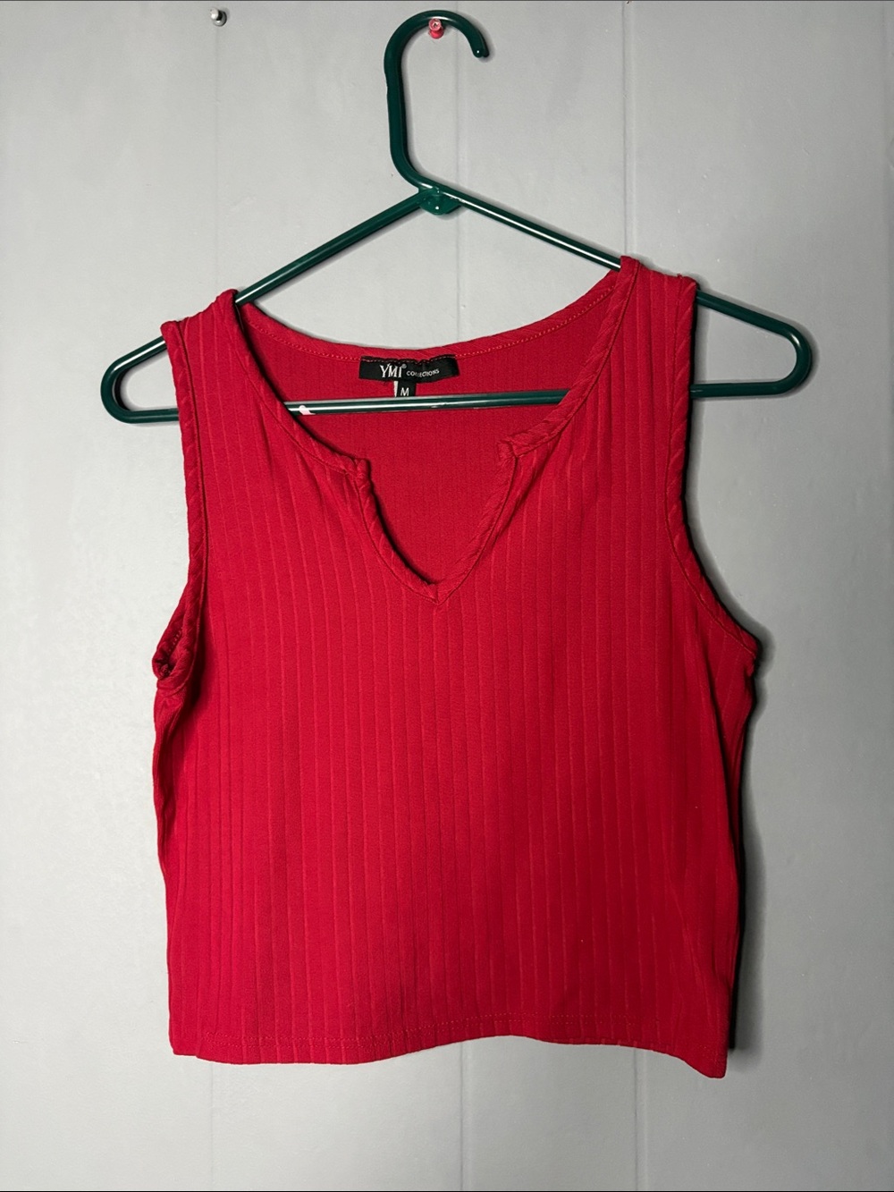 YMI Red Ribbed V-Neck Sleeveless Tank Top